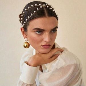1pc Ladies Pearl Cross Simple Elegant Multi-Layer Alloy Headband Bride Wedding
